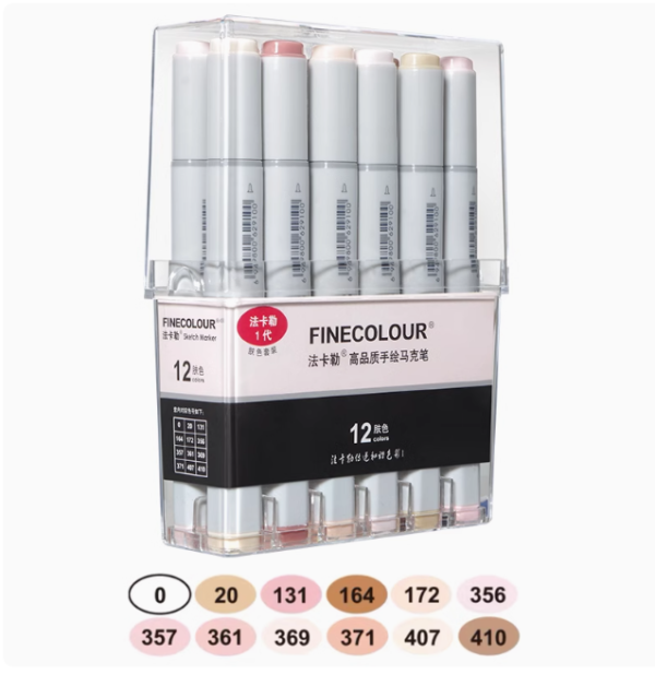 EF100 Skin Tone 12-Pack Dual-Tip Alcohol Markers Fine & Chisel