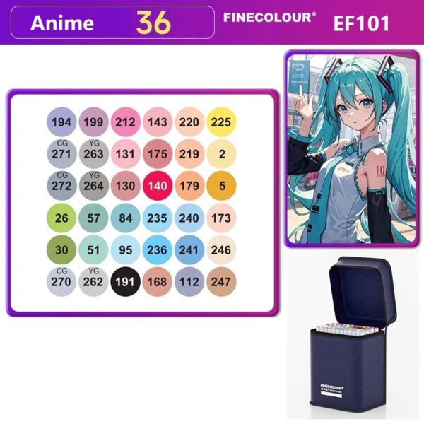 EF101 Dual-Tip Alcohol Art Markers 36 Color Anime Pouch Set