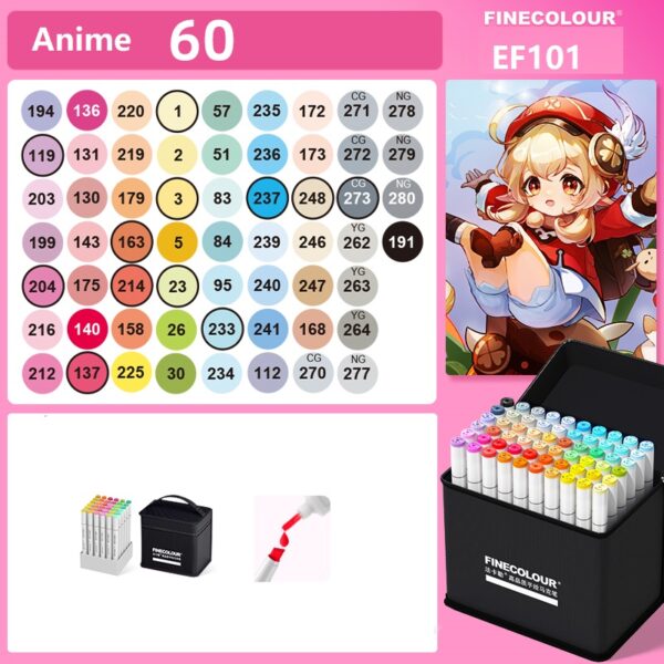 EF101 Dual-Tip Alcohol Art Markers 60-Color Anime Pouch Set