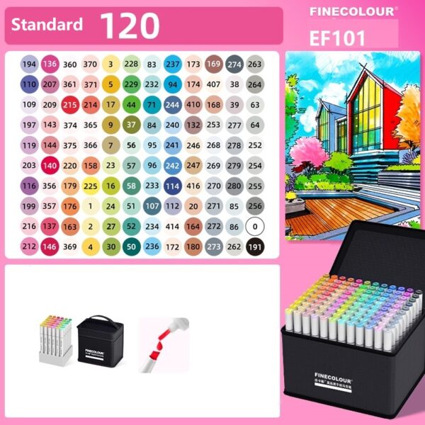 EF101 Dual-Tip Alcohol Art Markers - 120-Color Standard Pouch Set