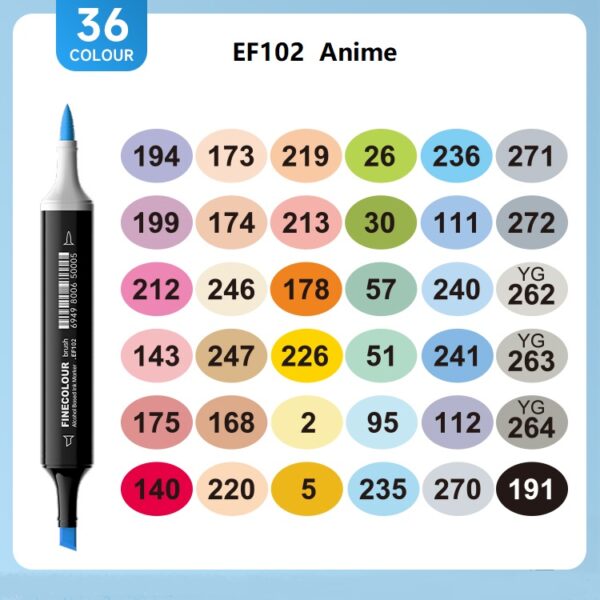 EF102 Brush Alcohol Art Markers 36-Piece Anime Pouch Set