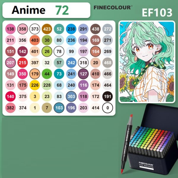 EF103 Alcohol Art Markers 72-Color Anime Pouch Set Brush & Chisel