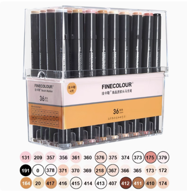 EF103 Skin Tone 36-Color Dual-Tip Alcohol Art Markers Brush & Chisel