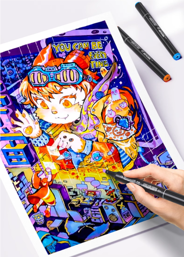 EF103 Alcohol Art Markers 72-Color Anime Pouch Set Brush & Chisel - Image 5