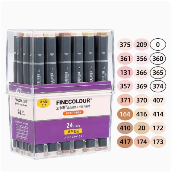 Finecolour EF104 Alcohol Sketch Brush Markers 24-Piece Skin Tone Set
