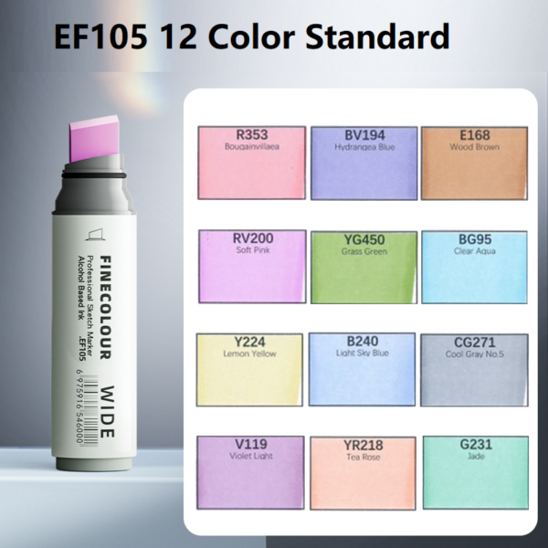 EF105 20mm Ultra-Wide Alcohol Art Markers 12-Piece Standard Set